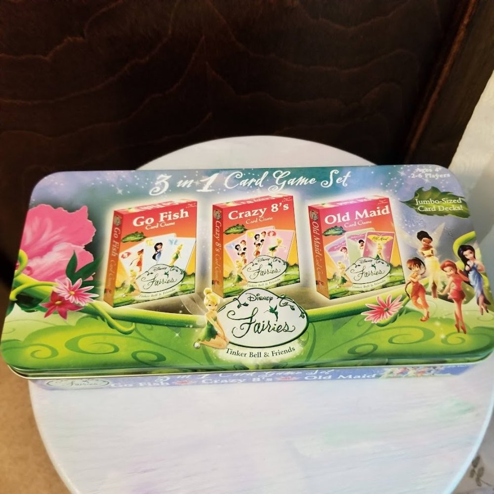Disney Fairies Tinker Bell & Friends 3 In 1 Card Game Set with Decorative Tin